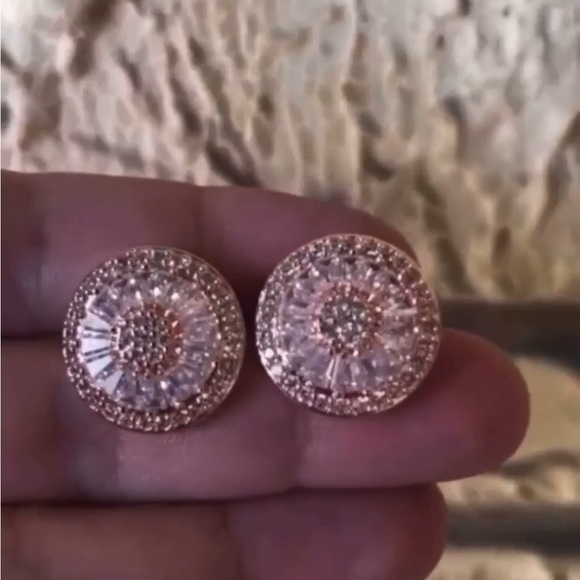 Rose gold plated Bling CZ & BAGUETTE Earring shiny sparkly New Luxury - Picture 4 of 12